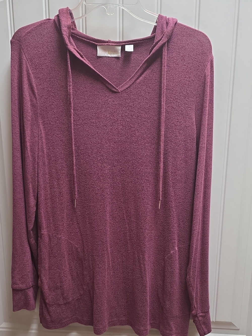 Belle Cozy V-Neck Hoodie Tunic in Plum With Pockets S
